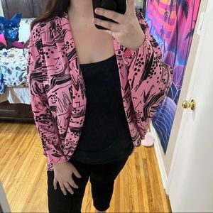 Plus size retro bright pink cardigan